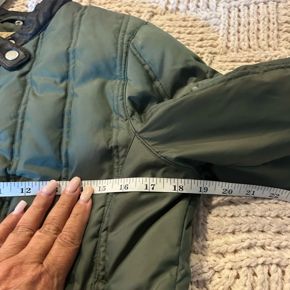 Michael Kors Olive Green Quilted Jacket with Faux Leather Detailing